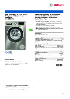 Ficha técnica BOSCH WGG256ZAES Ficha técnica BOSCH WGG256ZAES