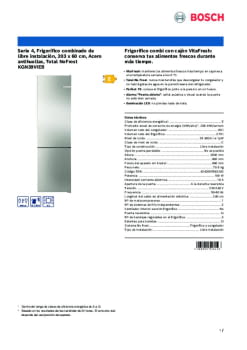 Fitxa tècnica BOSCH KGN39VIEB Fitxa tècnica BOSCH KGN39VIEB