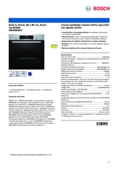 Ficha técnica BOSCH HBG536ES4 Ficha técnica BOSCH HBG536ES4