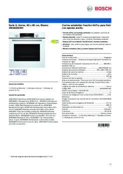 Fitxa tècnica BOSCH HBG536EW4 Fitxa tècnica BOSCH HBG536EW4