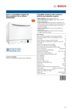 Lavavajillas Compacto Bosch Color Blanco Sks62e22eu