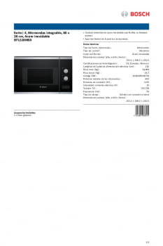 Bosch BFL520MS0 Microondas Incorporado, 20 litros, Sin grill, Negro/Inox :  183.92: : Hogar y cocina