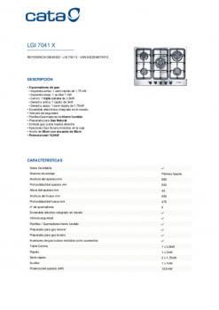 Placa Gas - Cata LGI 7041 X/A, Cinco Fuegos, 68 cm, Gas Natural, Inyectores  Butano, Inox