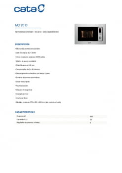 Cata Microondas Integrable Con Grill MC 20 D 1000W Plateado
