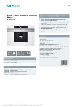 SIEMENS CT636LEW1 CAFETERA CRISTAL BLANCO INOX 45CM oneTouch DoubleCup