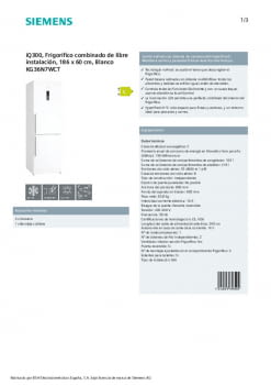 Frigorífico combinado blanco iQ300 Siemens KG36N7WCT - Comprar barato
