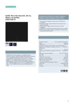Fitxa tècnica SIEMENS EH631HDC1E Fitxa tècnica SIEMENS EH631HDC1E