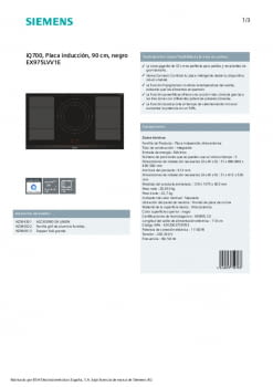 Placa inducción Siemens EX975LVV1 - 90cm, FryingSensor