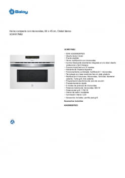 Horno Microondas - Balay 3CW5179A2, Cristal Gris Antracita, 45cm