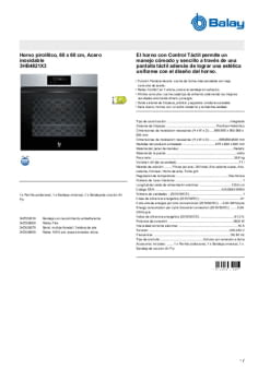 Fitxa tècnica BALAY 3HB4821X3 Fitxa tècnica BALAY 3HB4821X3