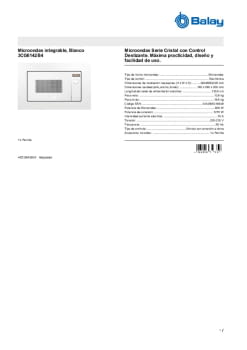 Fitxa tècnica BALAY 3CG6142B4 Fitxa tècnica BALAY 3CG6142B4