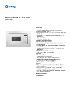 Microondas integrable Balay 20 litros y grill - 3CG6142B3