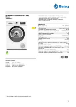 Ficha técnica BALAY 3SB582BE