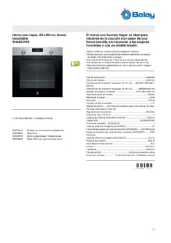 Fitxa tècnica BALAY 3HA4031X3 Fitxa tècnica BALAY 3HA4031X3