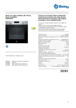 Fitxa tècnica BALAY 3HA4741X3 Fitxa tècnica BALAY 3HA4741X3