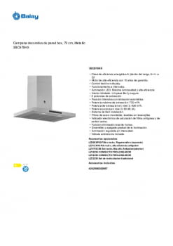 Campana Balay 3BC978HX inox 70 cm, 732 m³/h, Acero Inoxidable : 355.74:  : Grandes electrodomésticos
