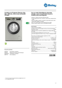 Ficha técnica BALAY 3TS382X Ficha técnica BALAY 3TS382X