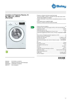 Fitxa tècnica BALAY 3TS3107BD Fitxa tècnica BALAY 3TS3107BD