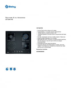Balay 3ETG667HB - Placa de Gas Mixta, 3 zonas de gas y 1 eléctrica, 60 cm,  Cristal Vitrocerámico Negro : : Grandes electrodomésticos