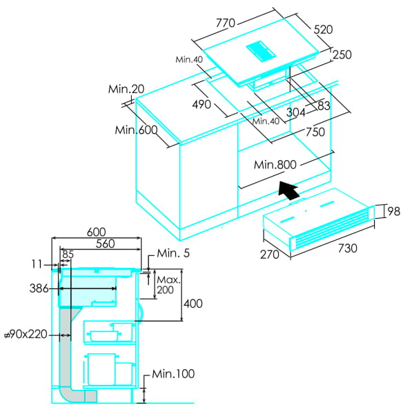 EDESA EIT-7422 DD B /A INDUCCION CON EXTRACTOR INTEGRADO 80CM 4 ZONAS - 6