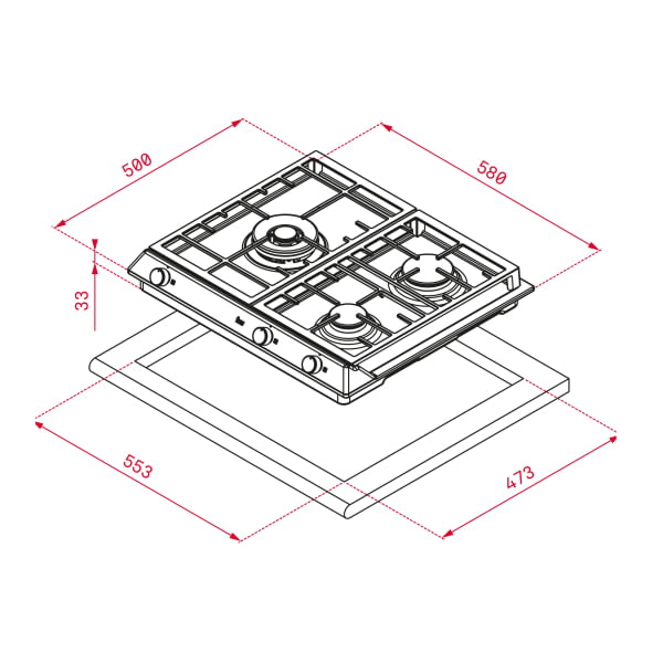 TEKA EX/60.1 3G AI AL DR CI NAT PLACA INOX GAS NATURAL 60CM 3 Fuegos - 2