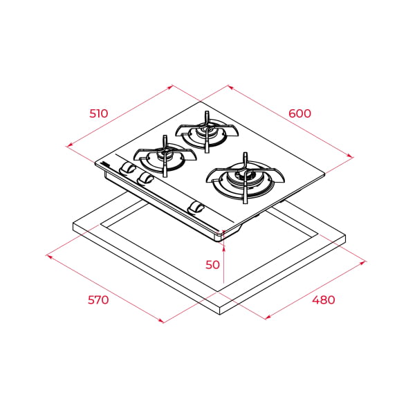 TEKA GBC 63010 KBB PLACA CRISTAL NEGRO GAS BUTANO 60CM 3 FUEGOS Wok - 11