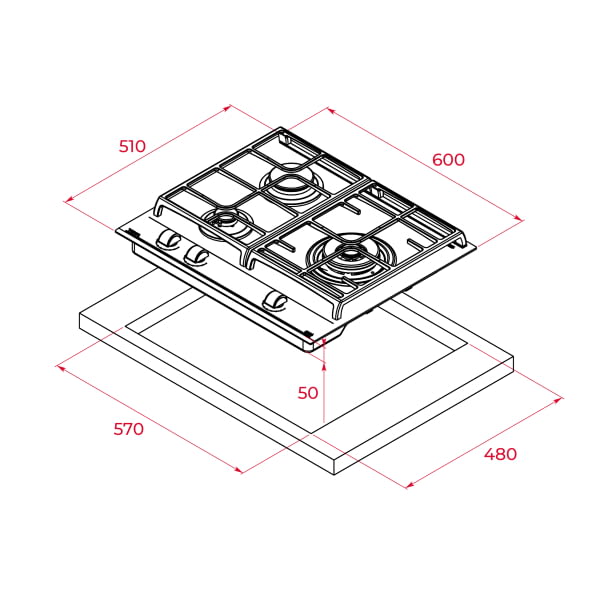 TEKA GZC 63310 XBN PLACA CRISTAL NEGRO GAS NATURAL 60CM 3 FUEGOS Cristal Gas - 13