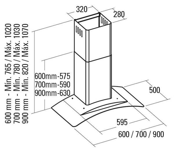 CATA GAMMA 700 CAMPANA CRISTAL INOX 70CM 850M3/H A Motor BT3 - 3