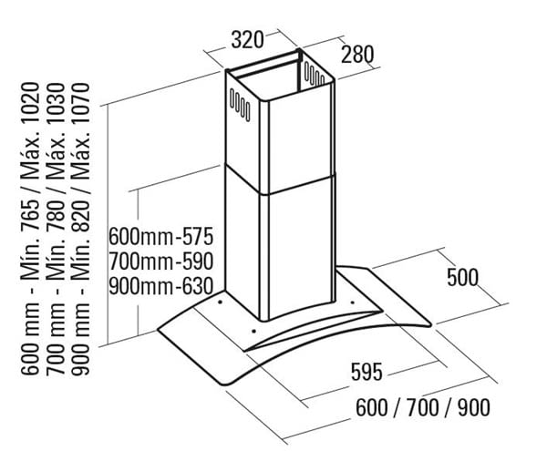 CATA GAMMA 900 CAMPANA CRISTAL INOX 90CM 850M3/H A Motor BT3 - 3