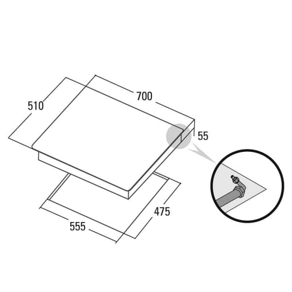 CATA L-7005 CI PLACA CRISTAL NEGRO GAS NATURAL 70CM 5 FUEGOS Pletinas fijación - 2