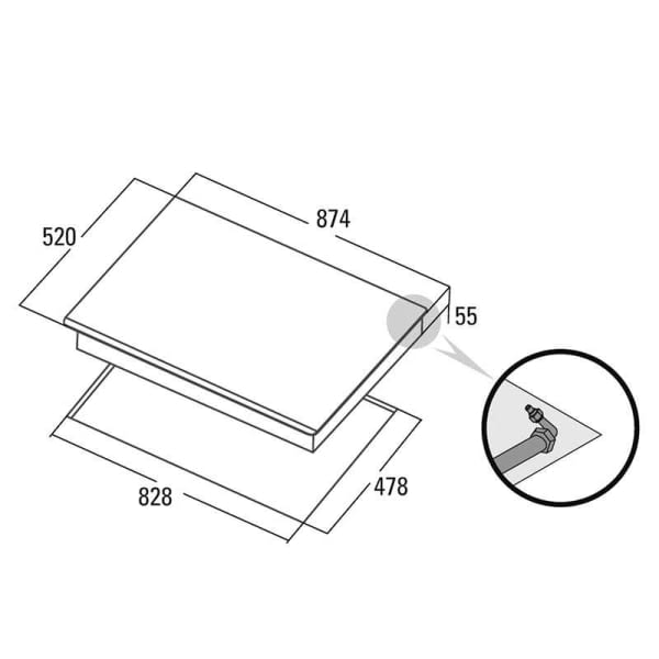 CATA LCI 9041 BK PLACA CRISTAL NEGRO GAS NATURAL 87CM 5 FUEGOS Pletinas fijación - 2
