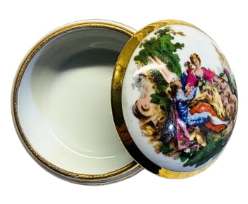 Caja pequeña redonda de porcelana de Limoges.