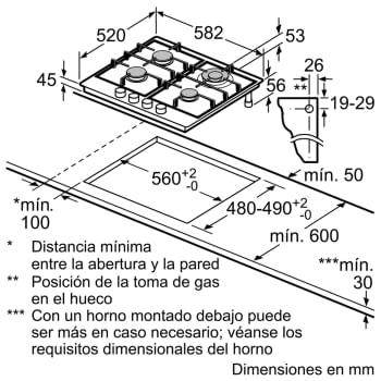 Placa de Gas Natural Bosch PGH6B5B90 | Inoxidable | 3 Quemadores + 1  Wok de doble llama | Autoencendido integrado | Serie 4 | Stock - 5