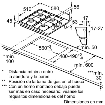 Placa de Gas Natural Bosch PGC6B5B90 Inoxidable de 60 cm con 3 Quemadores de Gas, 1 con Wok de doble llama | Serie 4 | Gas Stop | Autoencendido integrado - 4
