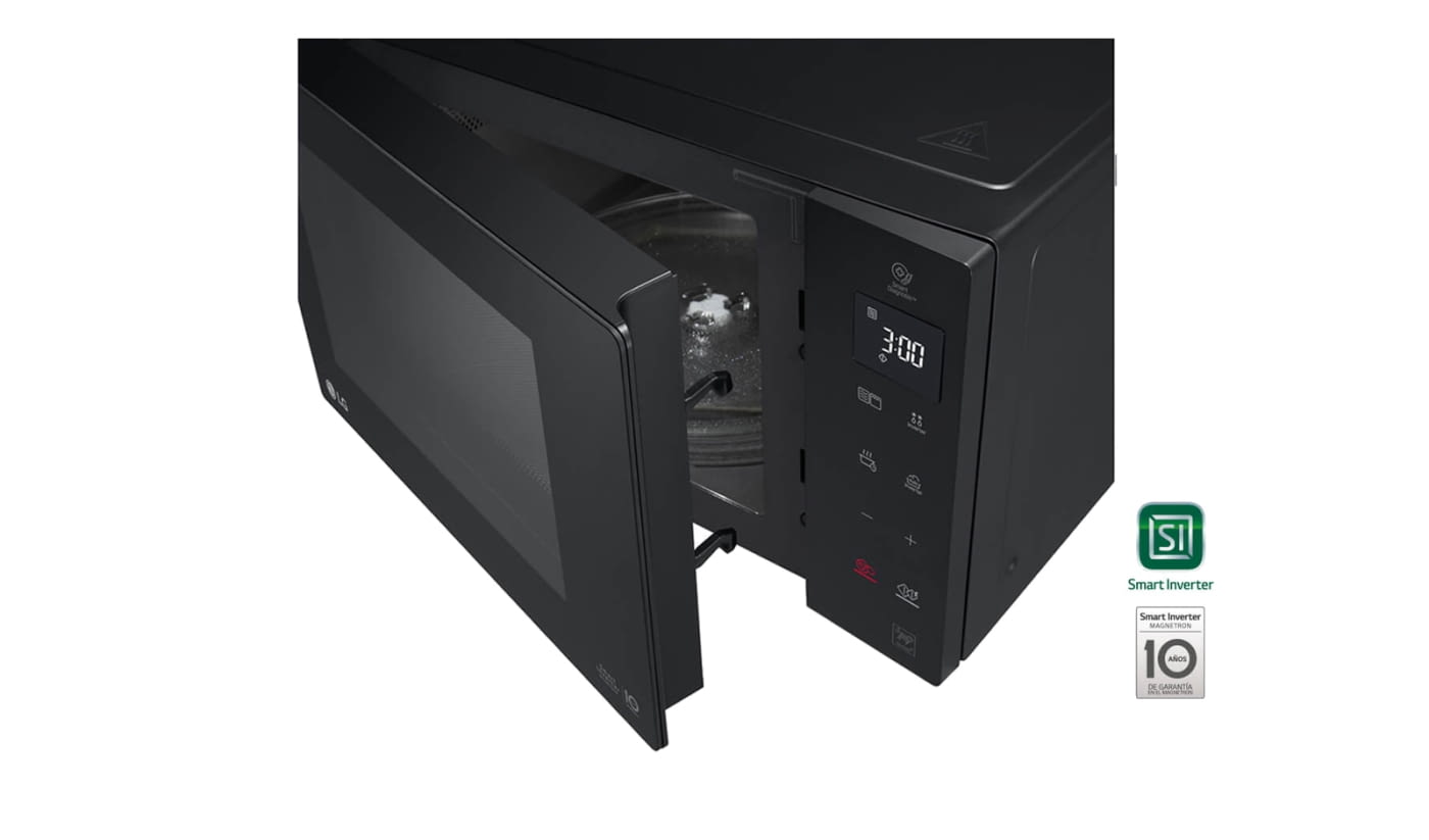 Microondas LG MH6535GIB, Negro, Microondas + Grill: 1450 W, Smart  Inverter, Inicio diferido, ○