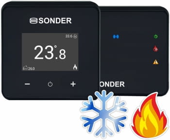 Sonder CronoTermostato Wifi Siesta 105 Vía Radio Color Negro Sin Enchufe | Termostato Programable para Caldera y Aerotermia | Conexión RF pared o peana