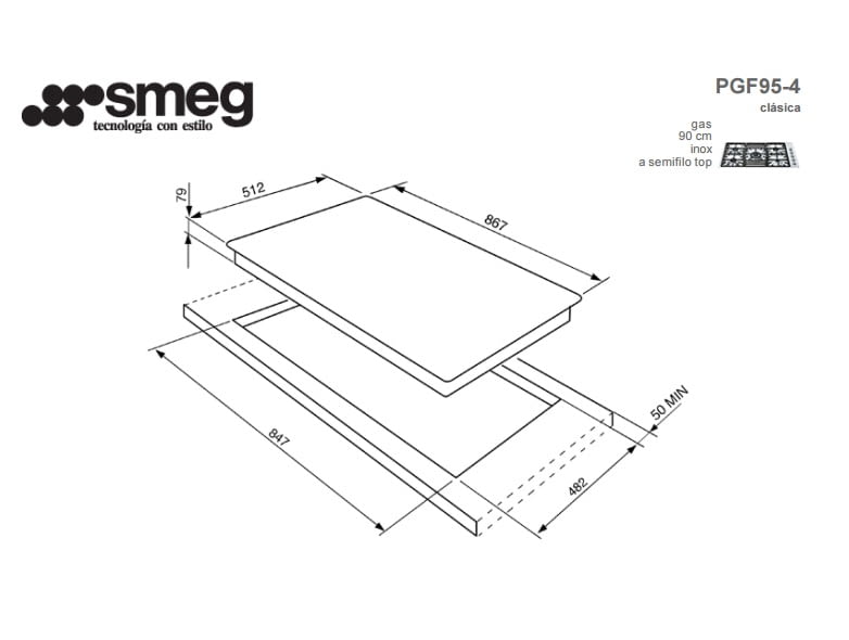 Comprar Placa Gas Smeg PGF954 90cm 5 Fuegos Inox Funnatic.es
