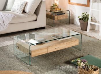 Mesa de Centro Sidney Cristal/Madera (110x55x35)
