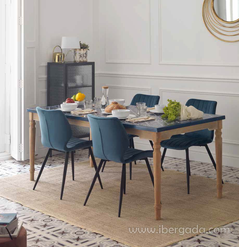 Mesa de Comedor Rectangular Madera/Azul (180x90) | iBergada decora tu hogar