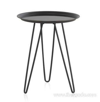 Mesa Auxiliar Metal con Cristal Negro  (44x44x52)