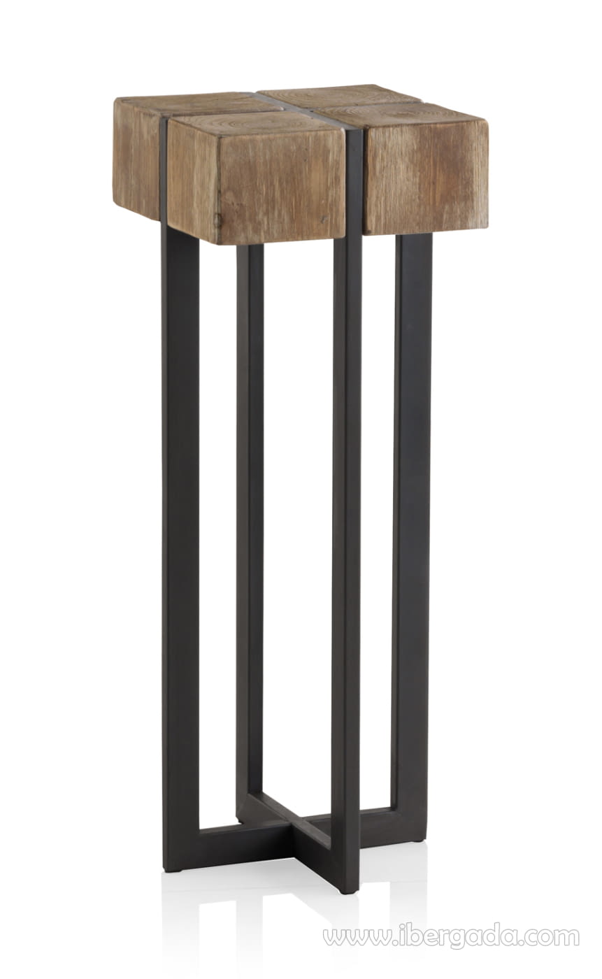 Mesa Auxiliar cuadrada Madera Metal  (32x32x85)-1