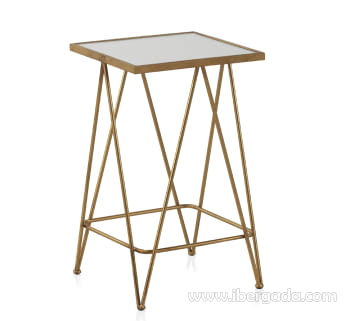 Mesa Auxiliar Cuadrada Metalica Dorada  (38x38x64)