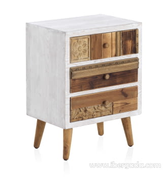 Mesita Skoura Madera Natural 3 Cajones (48x36x65)