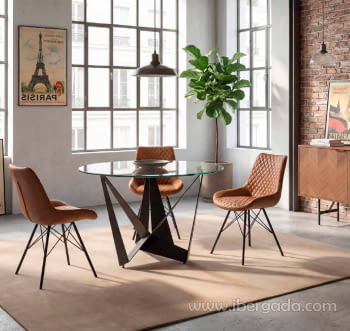 Mesa de Comedor Bayonne Cristal/Negro (120x120)