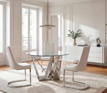 Mesa de Comedor Narbonne Cristal/Acero (130x130)