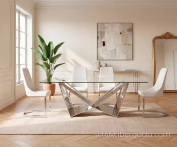 Mesa de Comedor Paris Cristal/Acero (220x100)
