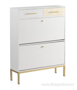 Zapatero Loira Madera Blanca/Oro 2 Cajones 2 Puertas (78x24x104)