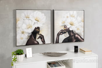 Juego de 2 Cuadros Flores Cabeza Oleo (60X60)