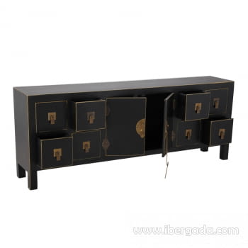 Mueble TV Oriente Negro/Oro 8 cajones 2 puertas (130x24x50) - 1