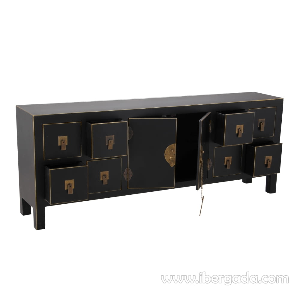 Mueble TV Oriente Negro/Oro 8 cajones 2 puertas (130x24x50)-2